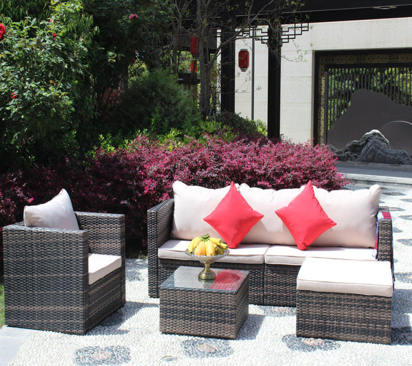 4 PCS Outdoor Patio Rattan Wicker Furniture Sofa Set Durable Cushions image