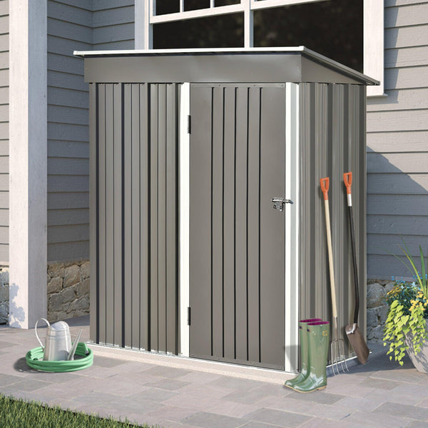 5ft x 3ft Outdoor Garden Metal Lean-to Shed with Lockable Door - Gray image