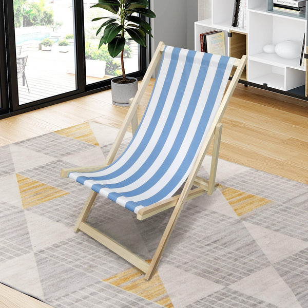 Blue Stripe Folding Beach Chaise Lounge Chair image