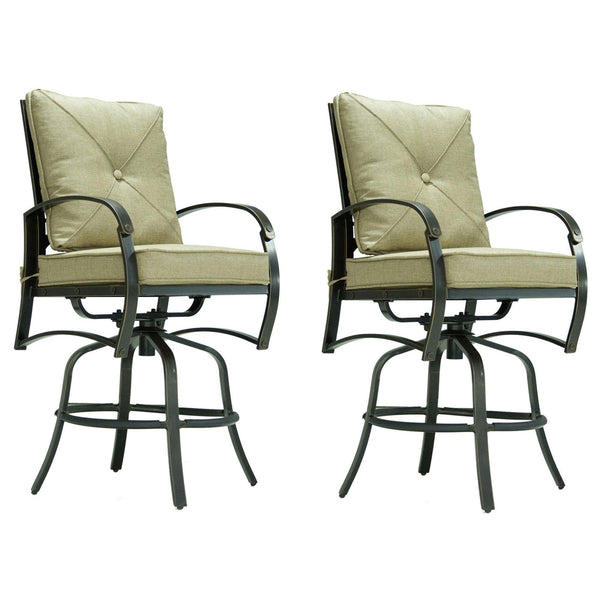 Set of 2 Black Aluminum Bar Chair With Antique Brown Cushions image