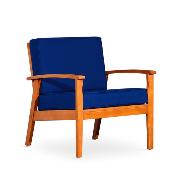 Deep Seat Eucalyptus Chair -  Natural Oil Finish -  Navy Cushions image