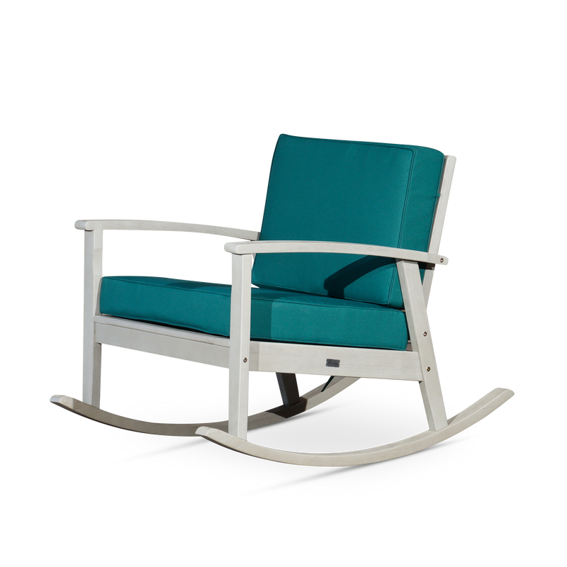 Eucalyptus Rocking Chair with Cushions -  Driftwood Gray Finish -  Dark Green Cushions image