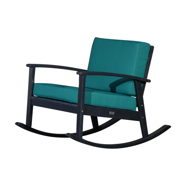 Eucalyptus Rocking Chair with Cushions -  Espresso Finish -  Dark Green Cushions image