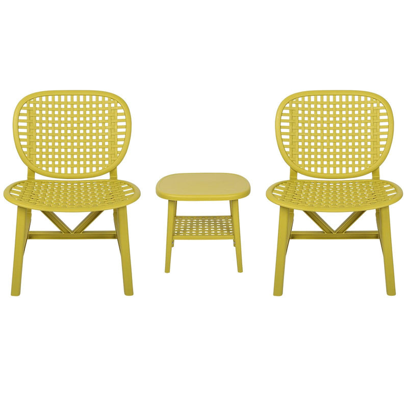 3 PCS Hollow Design Retro Outdoor Patio Tea Table and Chair Set - Yellow image
