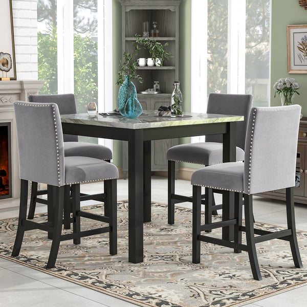5-piece Counter Height Dining Table Set with One Faux Marble Dining Table and Four Upholstered-Seat Chairs, Table top: 40in.L x40in.W, for Kitchen and Living room Furniture,Gray image