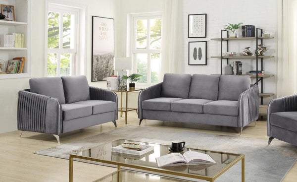Hathaway Gray Velvet Fabric Sofa Loveseat Living Room Set image