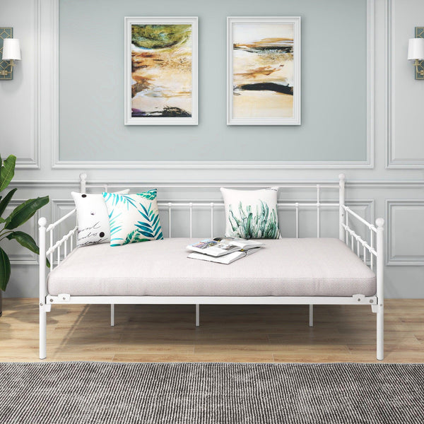 Daybed Frame Twin Size Multifunctional Metal Platform with Headboard Victorian Style, Bed Sofa  for Guest Living Room,  White image