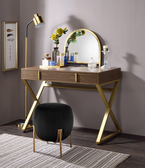 ACME Coleen Vanity Desk w/Mirror & Jewelry Tray in Walnut & Gold Finish AC00665 image