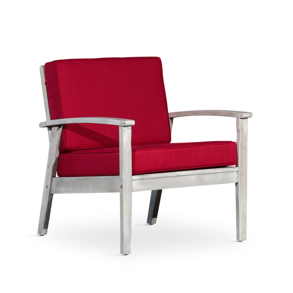 Deep Seat Eucalyptus Chair Silver Gray Finish, Burgundy Cushion image