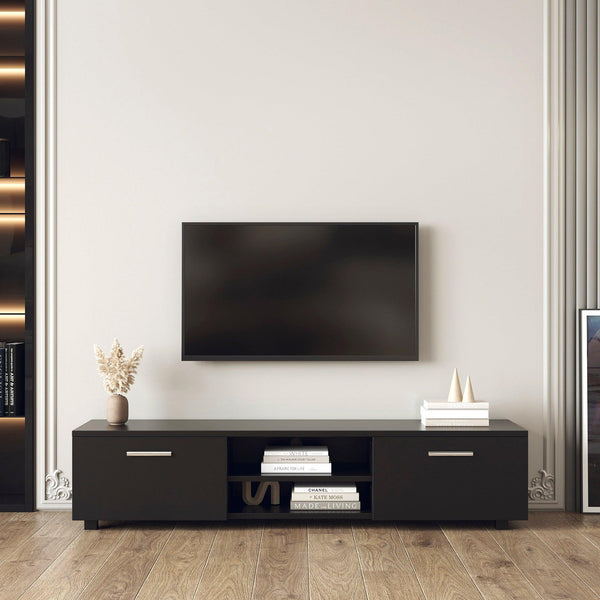 Black TV Stand for 70 Inch TV Stands, Media Console Entertainment Center Television Table, 2Storage Cabinet with Open Shelves for Living Room Bedroom image