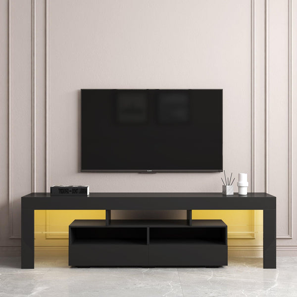 Living Room Furniture TV Stand Cabinet with 2 Drawers & 2 open shelves,20-color RGB LED lights with remote,Black image