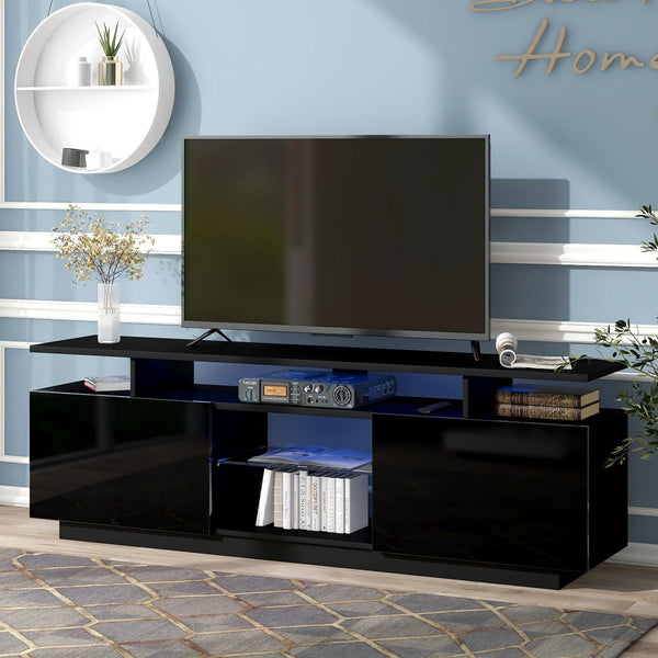 Modern TV Stand for TVs up to 65inches with LED lights, 16 Colors, for Livingroom, Bedroom, Black image