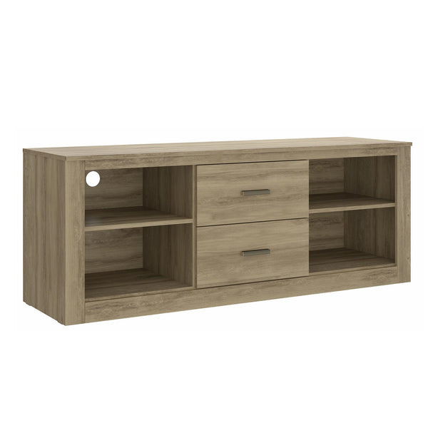 59 Inch Wooden TV Stand with 2 Drawers and 4 Open Compartments, Oak Brown image