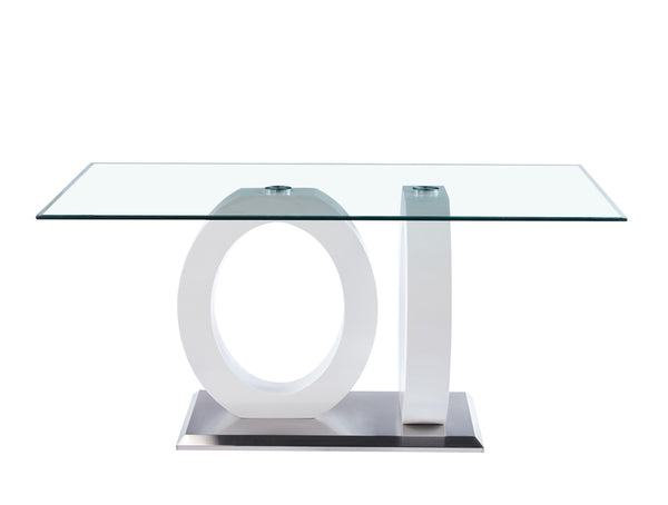 Contemporary Design Tempered Glass Dining Table with White MDF Middle Support and Stainless Steel Base image