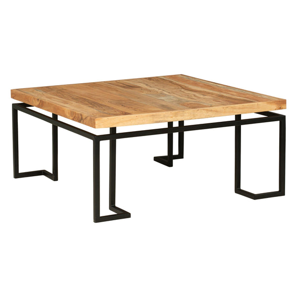 Square Coffee Table with Wooden Top and Geometric Frame, Brown and Black image