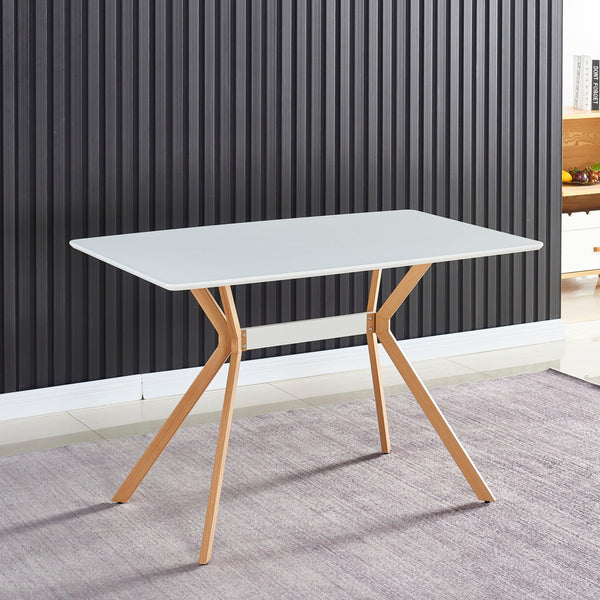 Modern Minimalist StyleDining Table MDF Anti-Scratch Top Metal Shelf Metal Heat Transfer Legs Leveling Feet For Dining Room Kitchen Office Table X 1(White) image