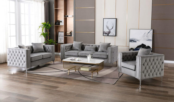 Lorreto Gray Velvet Fabric Sofa Loveseat Chair Living Room Set image