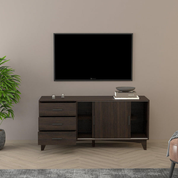 Parker TV Stand with Sliding Doors and Drawers in Dark Brown image