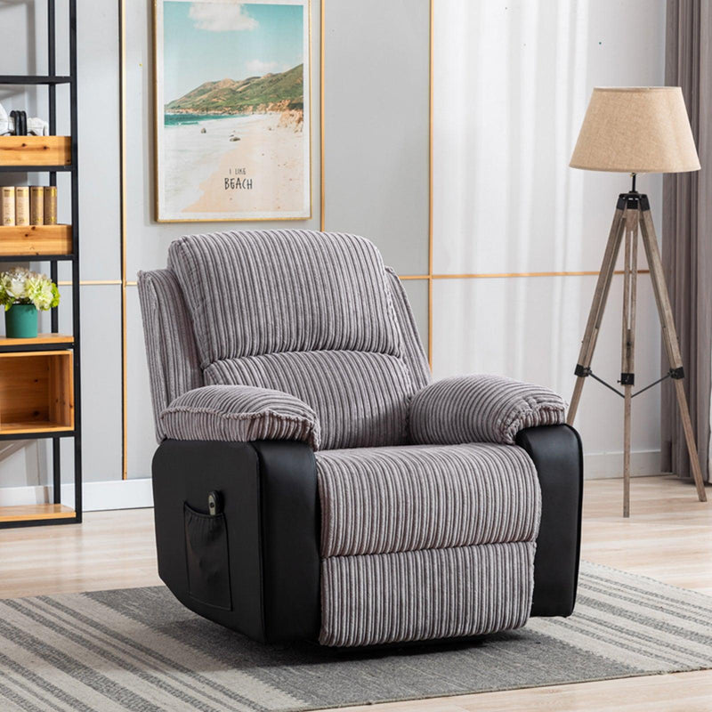 Grey Fabric Recliner Chair Theater Single Recliner Thick Seat and Backrest suitable for living room side bags Electric sofa chair electric remote