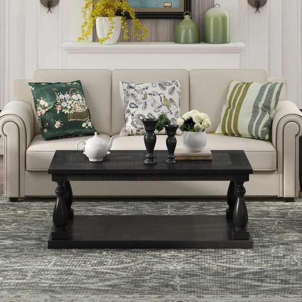 Rustic Floor Shelf Coffee Table withStorage,Solid Pine Wood (As same As WF287269AAB) image