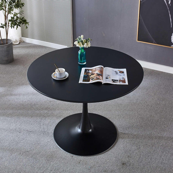 42.1"Black Tulip Table Mid-century Dining Table for 4-6 people With Round Mdf Table Top, Pedestal Dining Table, End Table Leisure Coffee Table image
