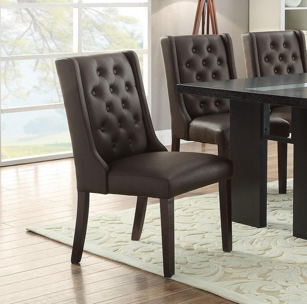 Modern Faux Leather Espresso Tufted Set of 2 Chairs Dining Seat Chair image