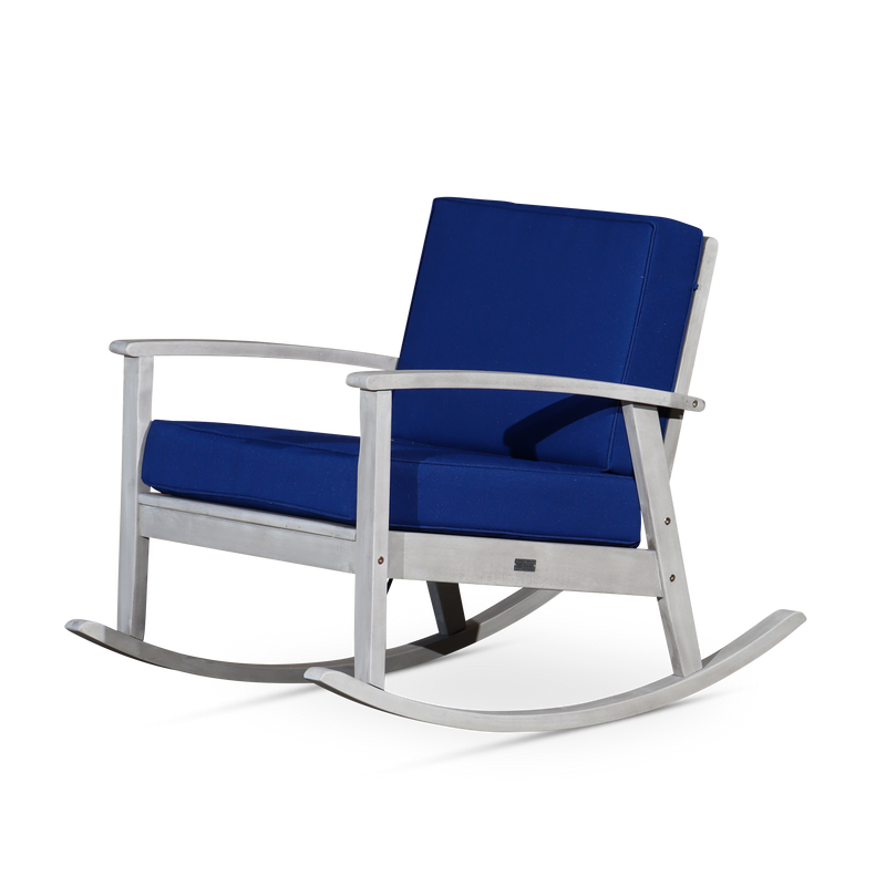 Eucalyptus Rocking Chair With Cushions, Silver Gray Finish, Navy Cushions image