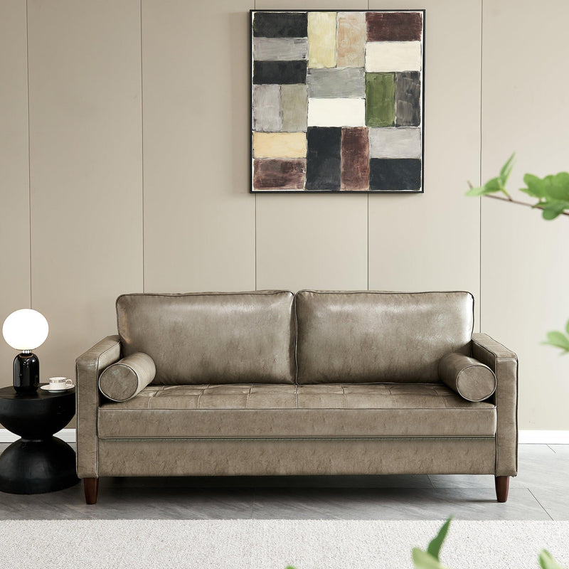 Modern Mid-Century Vegan Leather Sofa （Khaki） image