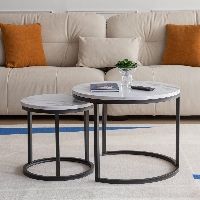 Modern Nesting coffee table Black metal frame with marble color top 23.6 Urban Living Furniture Los Angeles CA