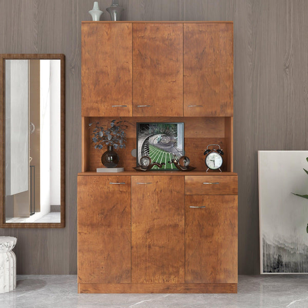 70.87" Tall Wardrobe& Kitchen Cabinet, with 6-Doors, 1-Open Shelves and 1-Drawer for bedroom,Walnut image