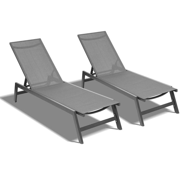 2 PCS Outdoor Chaise Lounge Adjustable Aluminum Recliner Chair - Gray image
