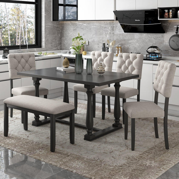6-Piece Dining Table and Chair Set with Special-shaped Legs and Foam-covered Seat Backs&Cushions for Dining Room (Gary) image