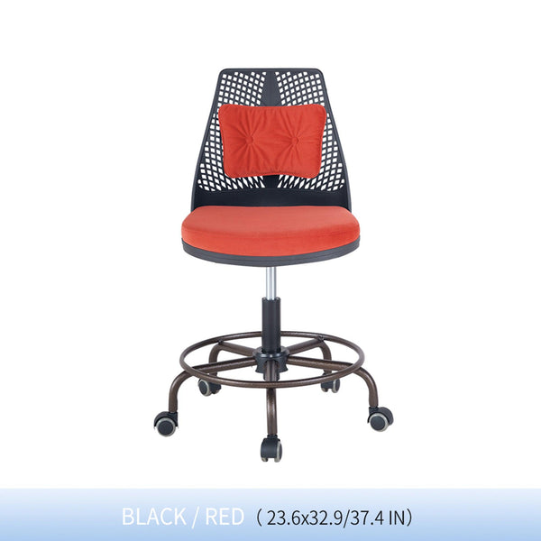 Home Office Desk Chair,Drafting Chair,Height Adjustable Rolling Chair, Armless CuteModern Task Chair for Make Up and Teens Homework,Red image