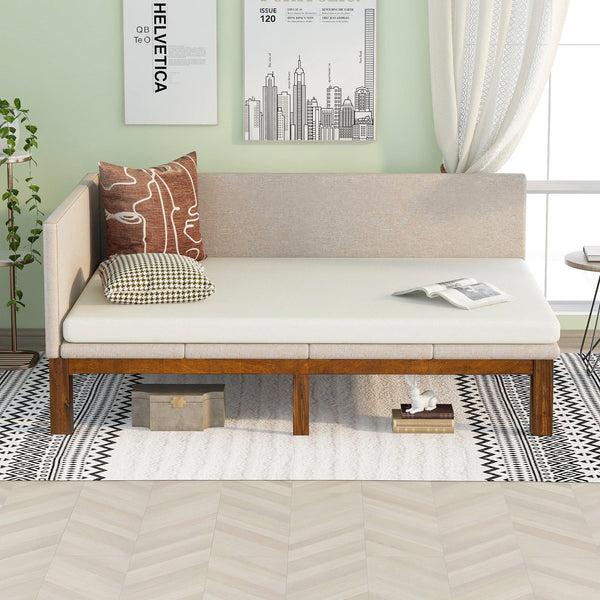 Upholstered Daybed/Sofa Bed Frame Full Size Linen-Beige image