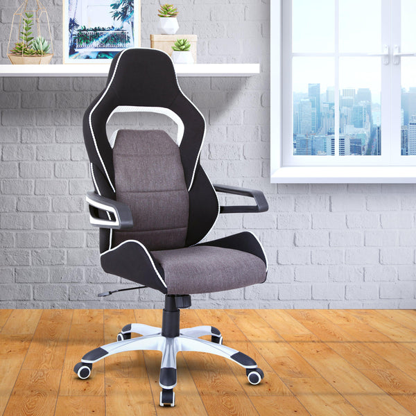 Techni Mobili Ergonomic Upholstered Racing Style Home & Office Chair, Grey/Black image