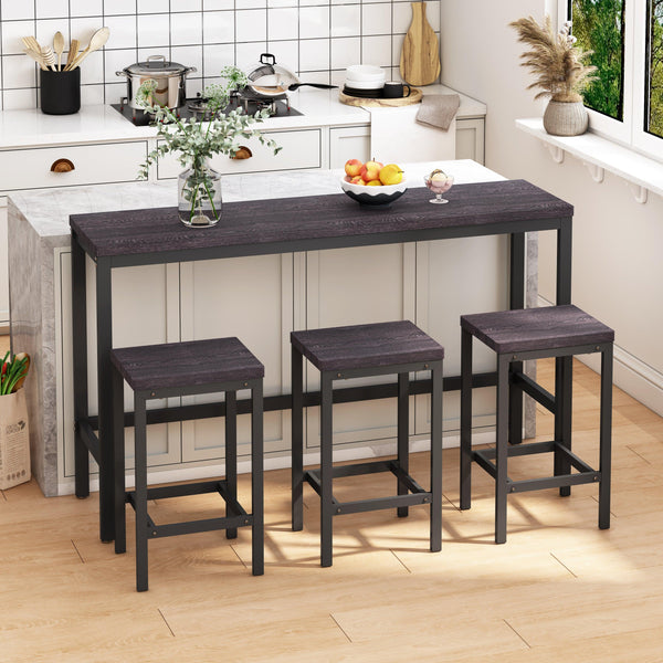 Modern Design Kitchen Dining Table,Pub Table,Long Dining Table Set with 3 Stools,Easy Assembly,Dark Gray image