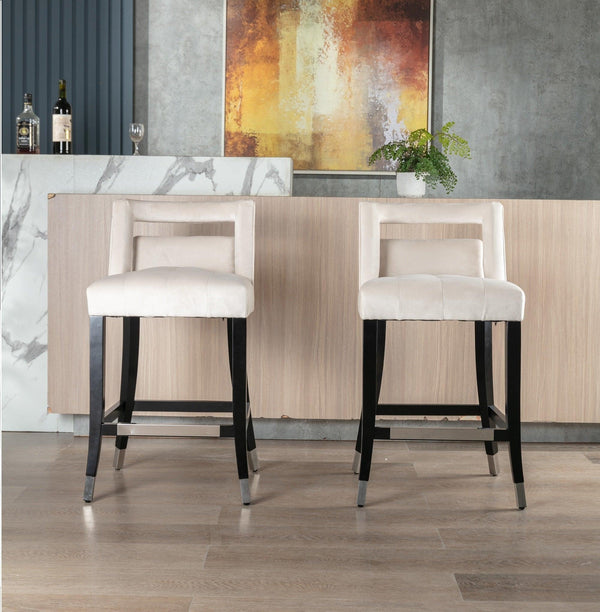Suede Velvet Barstool with nailheads Dining Room Chair 2 pcs Set - 26 inch Seater height image