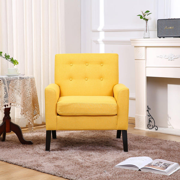 Fabric Accent Chair for Living Room, Bedroom Button Tufted Upholstered Comfy Reading Accent Chairs Sofa (Yellow) image