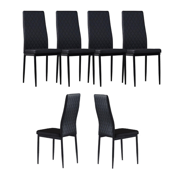 BlackModern minimalist dining chair fireproof leather sprayed metal pipe diamond grid pattern restaurant home conference chair set of 6 image