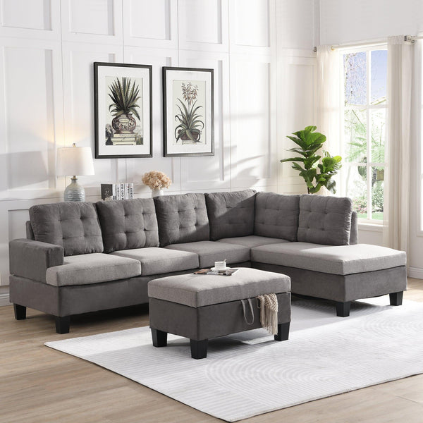 Sofa Set  for Living Room with Chaise Lounge andStorage Ottoman Living Room Furniture  Gray image