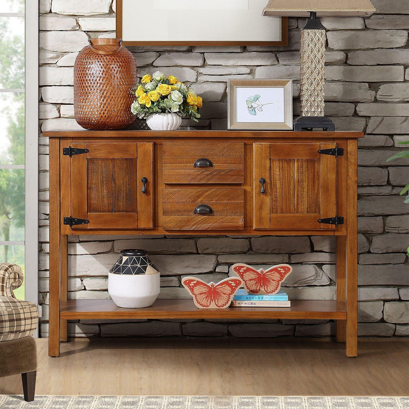 48 Solid Wood Sideboard Console Table with 2 Drawers and Cabinets and Bottom Shelf Retro StyleStorage Dining Buffet Server Cabinet for Living Room Kitchen Dining Room Brown Urban Living Furniture Los ...