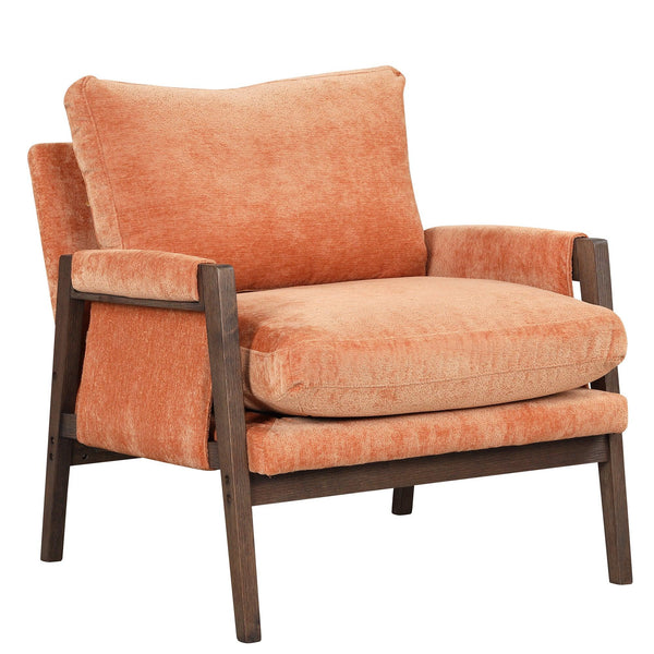 Mid-CenturyModern Velvet Accent Chair,Leisure Chair with Solid Wood and Thick Seat Cushion for Living Room,Bedroom,Studio,Orange image