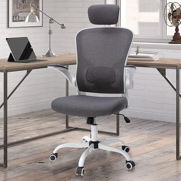 Office Chair Mesh High Back Computer Chair Height Adjustable Swivel Desk Chairs with Wheels,Adjustable Armrest Backrest Headrest,Grey image