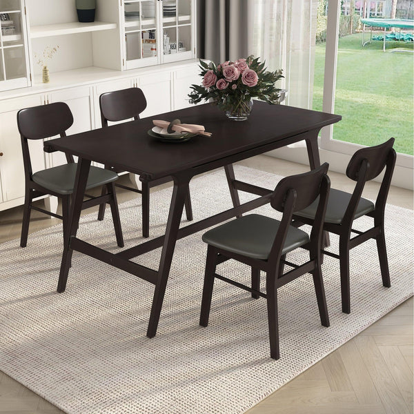 5-Piece Mid-Century Style Dining Table Set Kitchen Table with 4 Faux Leather Dining Chairs (Wenge) image