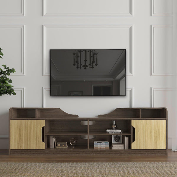 70.87Inches morden TV Stand,high glossy front TV Cabinet,The cabinet body and the door panel are embossed, showing elegancecan be assembled in Lounge Room, Living Room or Bedroom,color:Beige+Brown image