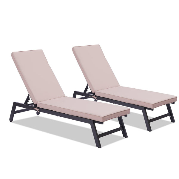 Outdoor Chaise Lounge Chair Set With Cushions, Five-Position Adjustable Aluminum Recliner,All Weather For Patio,Beach,Yard, Pool image