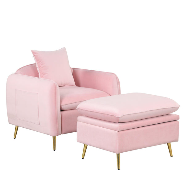 35.2"Modern Accent Chair,Single Sofa Chair with Ottoman Foot Rest and Pillow for Living Room Bedroom Small Spaces Apartment Office,Pink image