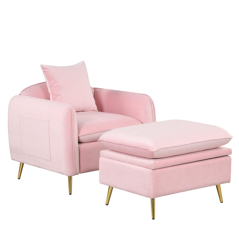 35.2"Modern Accent Chair,Single Sofa Chair with Ottoman Foot Rest and Pillow for Living Room Bedroom Small Spaces Apartment Office,Pink image