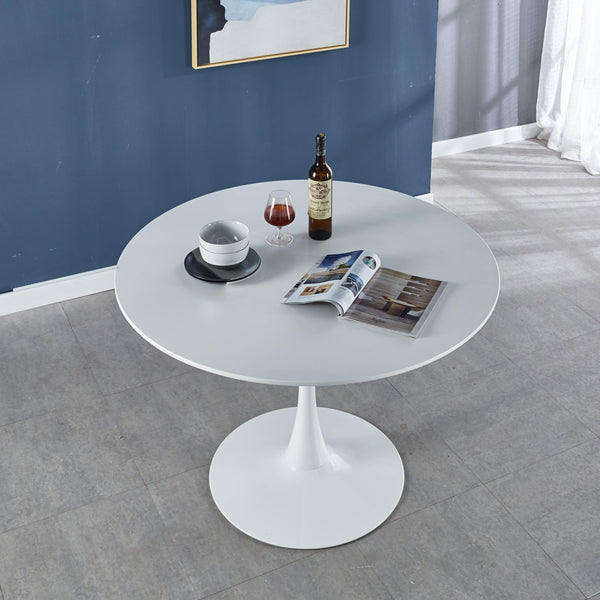 42.1"White Tulip Table Mid-century Dining Table for 4-6 people With Round Mdf Table Top, Pedestal Dining Table, End Table Leisure Coffee Table image