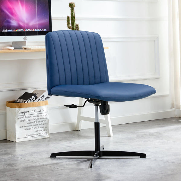 Office chair swivel chair Blue PU Material. Home Computer Chair Office Chair Adjustable 360 °Swivel Cushion Chair With Black Foot Swivel Chair Makeup Chair Study Desk Chair. No Wheels image